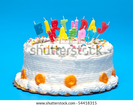 Birthday Cake with Candles on Blue background
