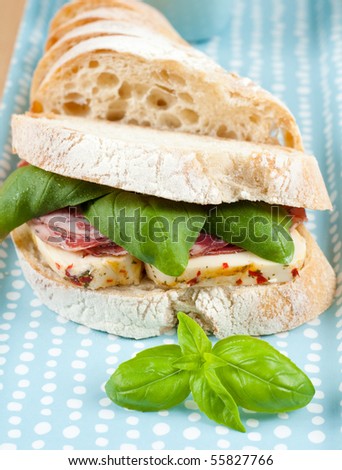 Sandwich with Deli Meat and Cheese and Fresh Basil