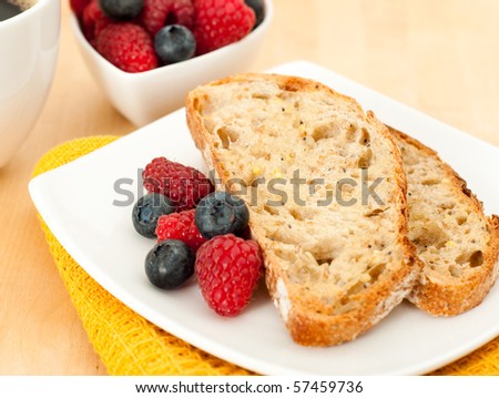 Two Pieces of Toast with Berries for Breakfast