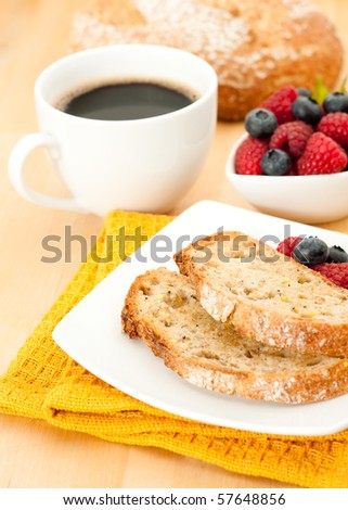 Wholewheat Toasted Bread ,Mixed Fresh Berries and Black Coffee for Breakfast