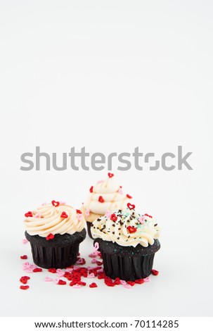 Cute Valentines Day Food. stock photo : Cute Valentine#39;s Day Chocolate and Vanilla Cupcakes with Tiny