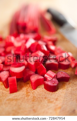 Bright Red Rhubarb Chopped Before Cooking or Baking