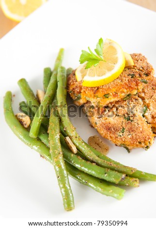 Salmon and Sweet Potato Cakes with Green Beans