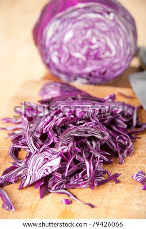 Red Cabbage on Wooden Cutting Board