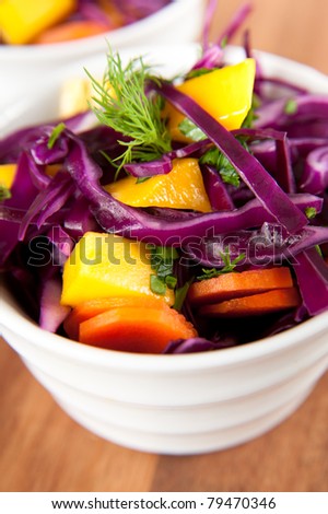 Red Cabbage Coleslaw with Carrots and Mango