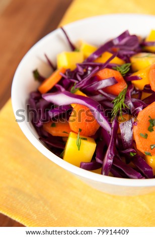 Red Cabbage Cole Slaw Salad with Herbs and Mango