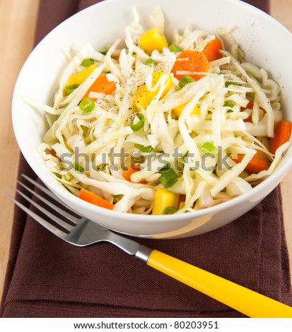 Cole Slaw with Green Onions, Carrots and Mango Pieces