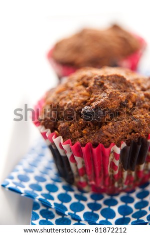Closeup of Sugar-free, Gluten-free, Dairy-free Muffins with Carrots and Raisins
