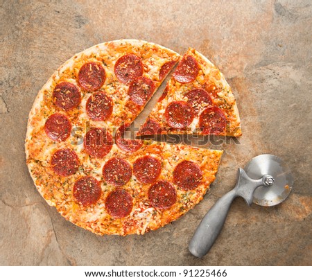 Freshly Baked Thin Crust Pepperoni and Cheese Pizza
