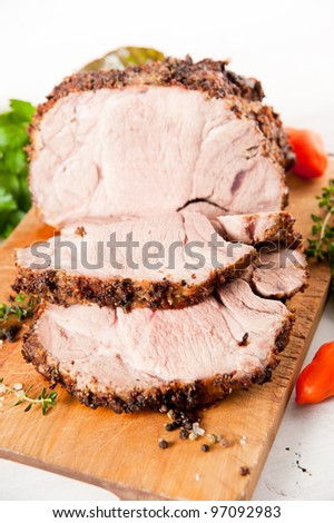 Medium Cooked Beef Roast with Mustard, Spices, and Herbs