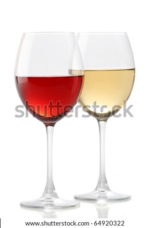 two glasses of wine. stock photo : Two glasses of wine, one with red and the other with white