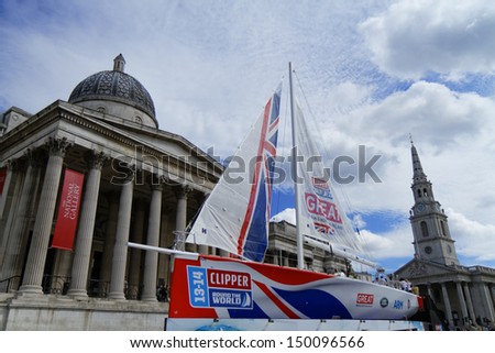 LONDON - AUGUST 1 : Clipper Race boat pictured in Trafalgar Square on August 1st, 2013, in London, UK. Team 
