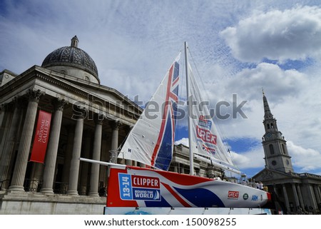 LONDON - AUGUST 1 : Clipper Race boat pictured in Trafalgar Square on August 1st, 2013, in London, UK. Team \