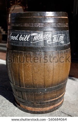 old pub wood barrel