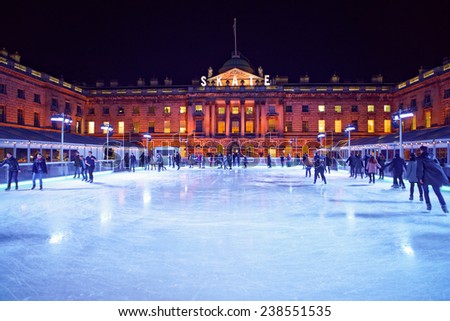 LONDON - DEC. 14 : ice skating Christmas rink pictured on December 14th, 2014, in London, England. The ice skating rink at Somerset house opens every year in December at Christmas time in London.
