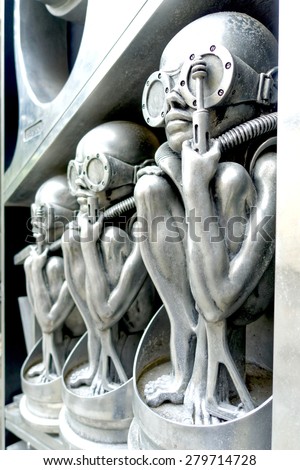 GRUYERES, SWITZERLAND - MAY 15:  H.R. Giger\'s Museum entrance pictured on May 15, 2015, in Gruyeres, Switzerland. HR Giger was the Swiss artist who designed the aliens in the \