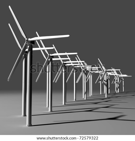 Wind turbine farm 3D render