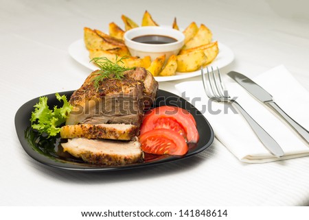 Served Food with Meat and Gilled Potato