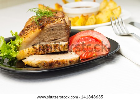 Served Food with Meat and Gilled Potato