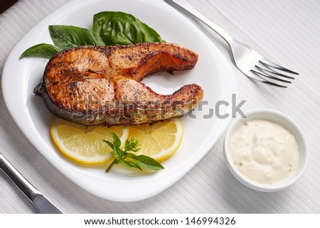 Grilled Salmon Steak. Top View