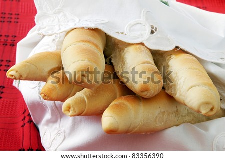heap of appetizing homemade bread rolled loaves