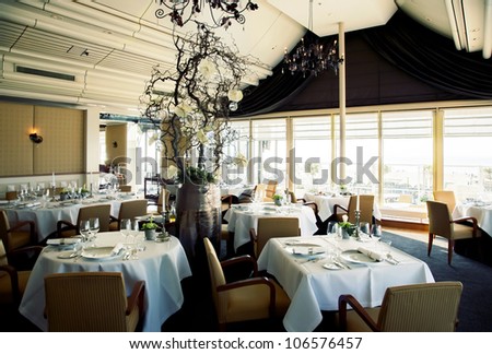 interior of restaurant with big window