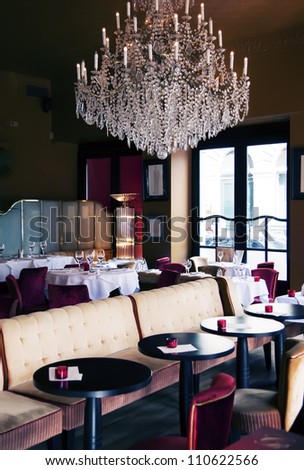 evening restaurant with big candelabra evening restaurant with big candelabra