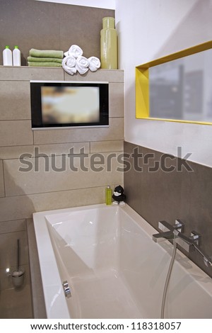 interior of modern bath room with tv