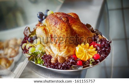 Turkey on plate in poultry shop