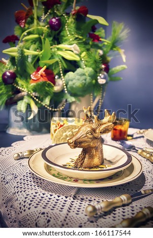 Decorative arrangement on winter party table