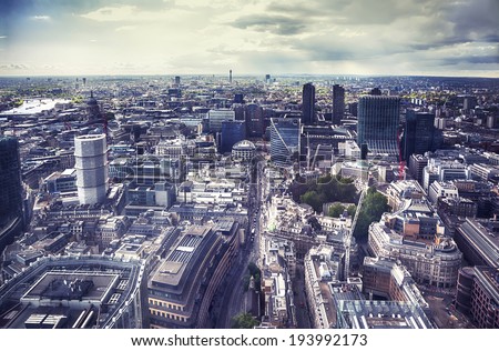 panorama of modern London city from top building