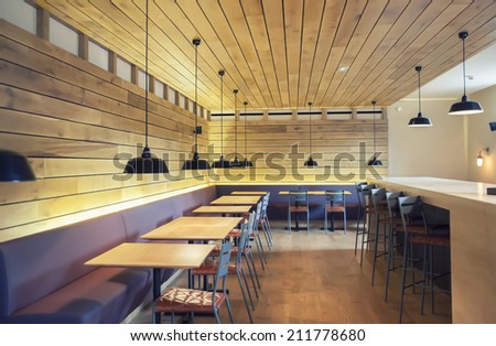 modern restaurant  designed in wooden texture