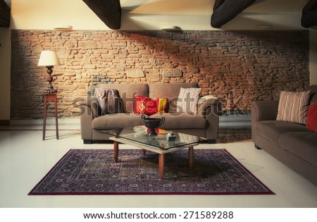 interior of living room in countryside villa in Italian style