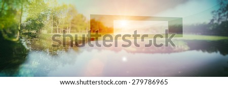 conceptual nature background. image toned and add geometric form, double exposition