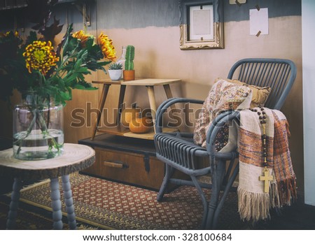 cozy autumn interior with lounge chair