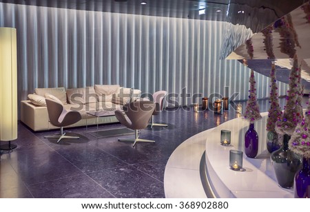 lounge aria in contemporary hotel, Christmas time in Vienna