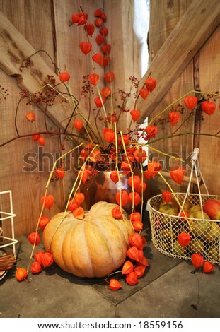 kitchen background with autumn decoration