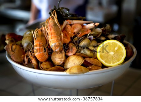 sea food plate in restaurant