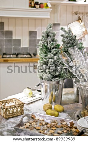 country shop with kitchen goods and Christmas decoration