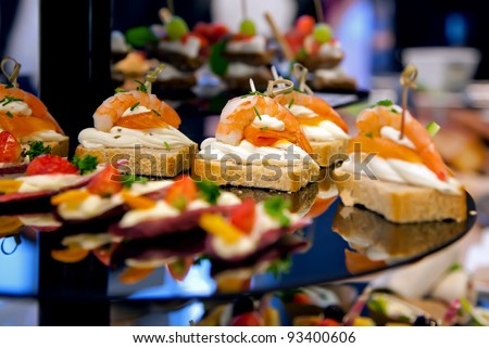 luxury sea food snack on glass board