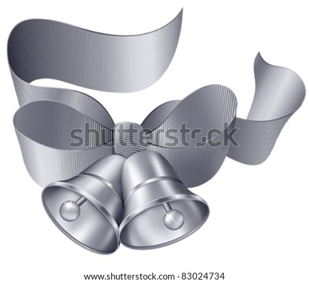 stock vector Silver Wedding Bells with ribbon