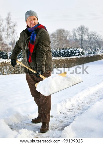 Man with snow shovel