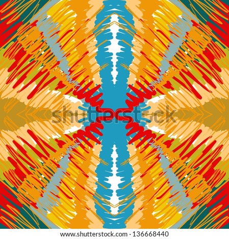 A artistic and symmetrical pattern swatch with vibrant color offsetting and strokes for arty effects.