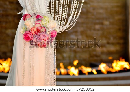 stock photo A leg of a Jewish wedding cannopy decorated with beautiful 