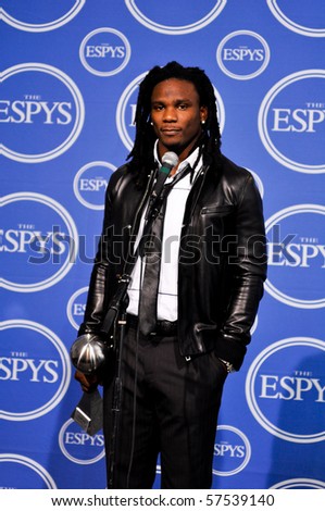 LOS ANGELES, CA - JULY 15: NFL star running back Chris Johnson, in the media room of the 2010 ESPY Awards at the Nokia Theater at LA Live, on July 15, 2010 in Los Angeles, CA