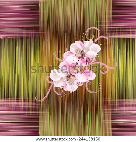 Seamless pattern with abstract flowers in white,pink colors on grunge striped background