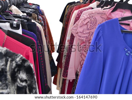 Variety of colorful fashion clothing on display
