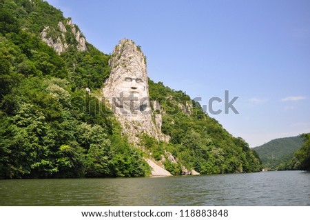 Decebal\'s head carved in rock, Iron Gates Natural Park, Romania
