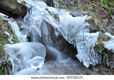 Cascade in winter, frozen waterfall, Frozen fall,