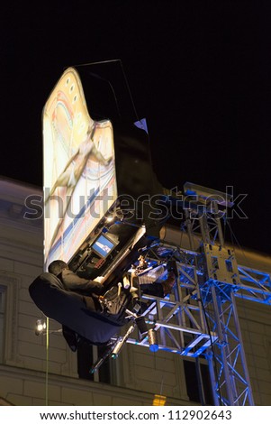 BUCHAREST, ROMANIA - SEPTEMBER 13: David Moreno performs in a public show during B-FIT in the Street International Street Theater Festival on September 13, 2012 in Bucharest, Romania.